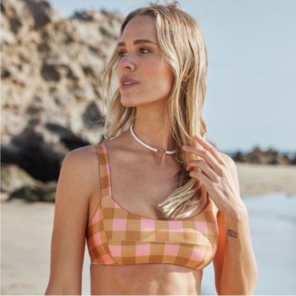l*space Other - L*Space Jess Bikini Top in Seaesta Surf Gingham Size XS NWT Scoop Neck Plaid
